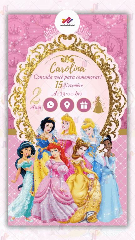 Convite Interativo Princesas Disney