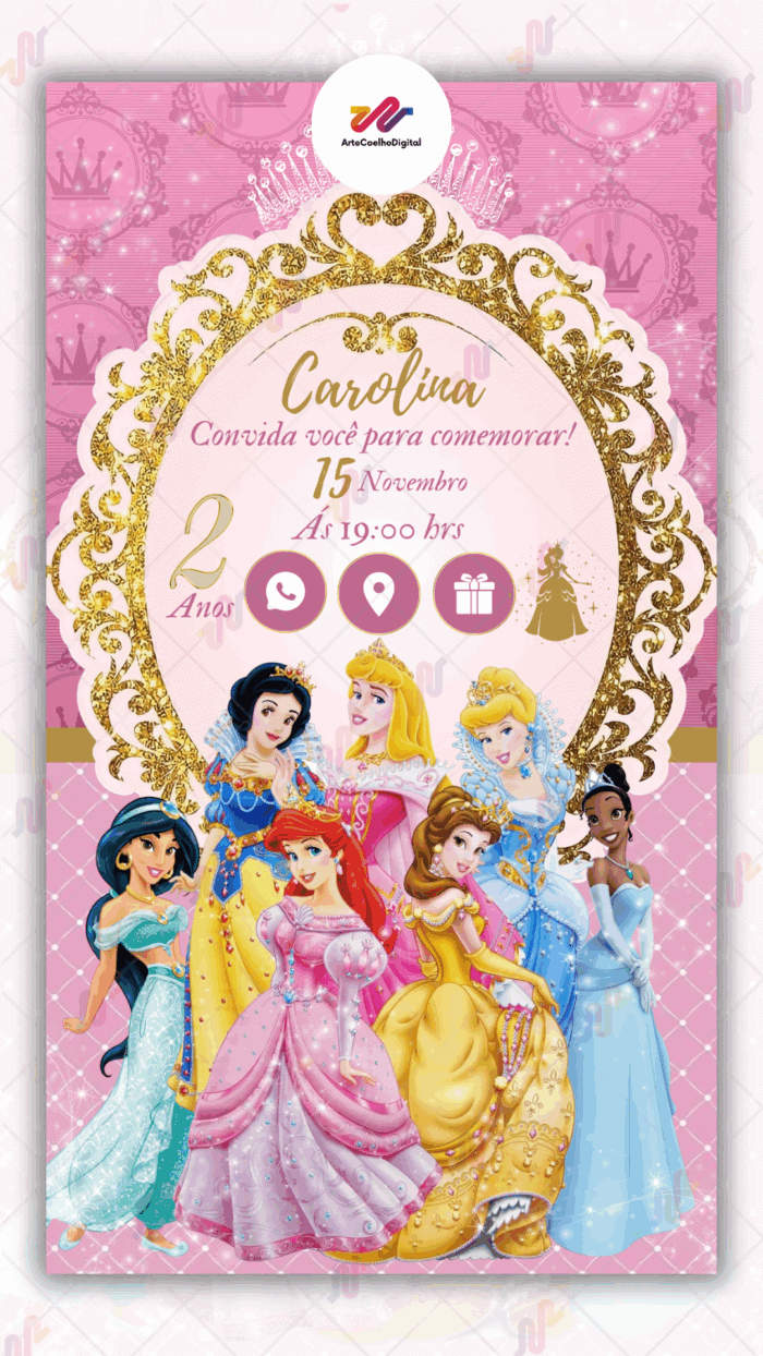 Convite Interativo Princesas Disney - Imagem 1