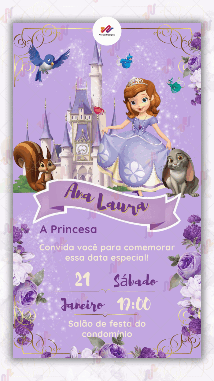 Convite digital Princesa Sofia - Imagem 1