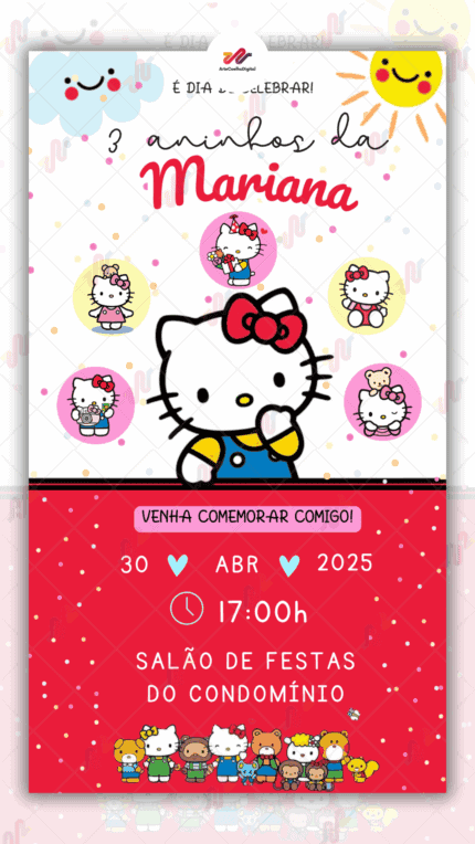 Convite Digital Hello Kitty