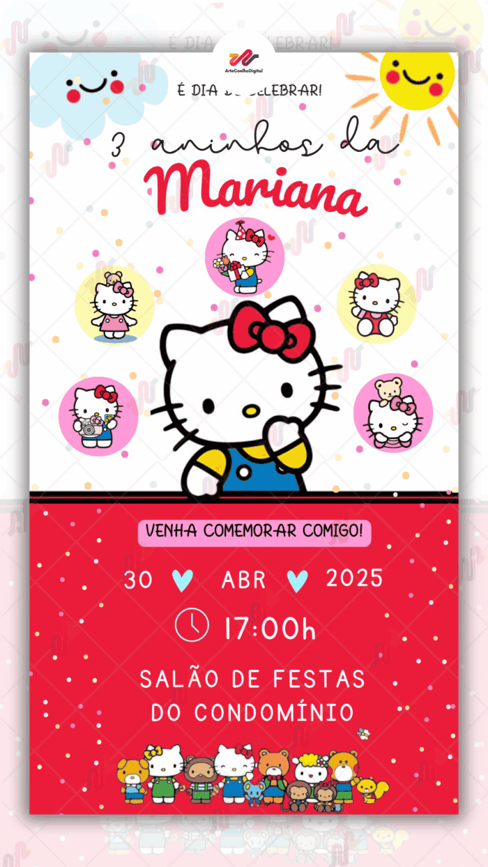 Convite Digital Hello Kitty - Imagem 1