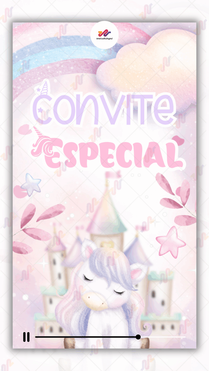 Convite Animado Plus Unicórnio - Imagem 1