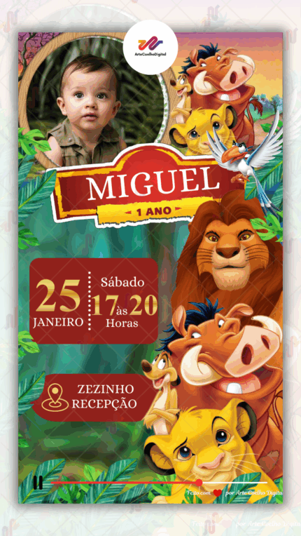 Convite Animado Retrô Rei leão
