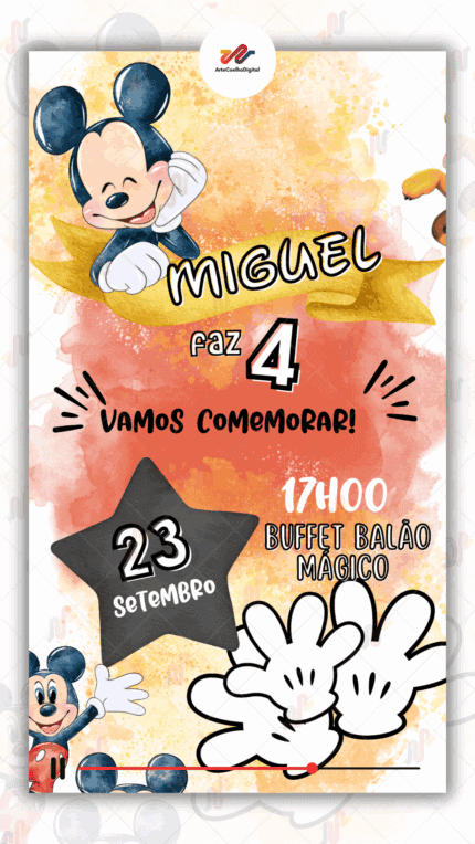 Convite Animado Simples Mickey