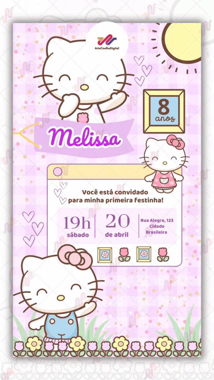 Convite Digital Hello Kitty - Imagem 1