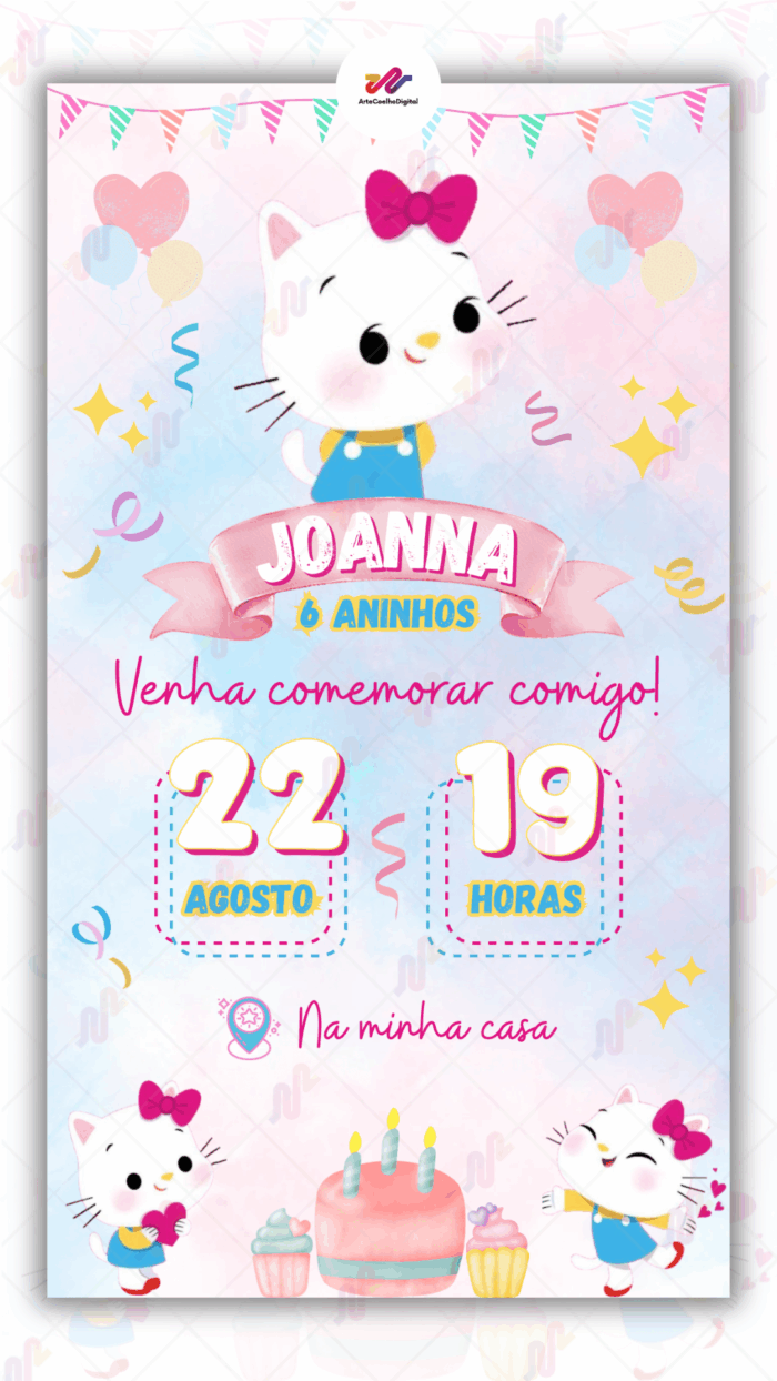 Convite Digital Hello Kitty - Imagem 1