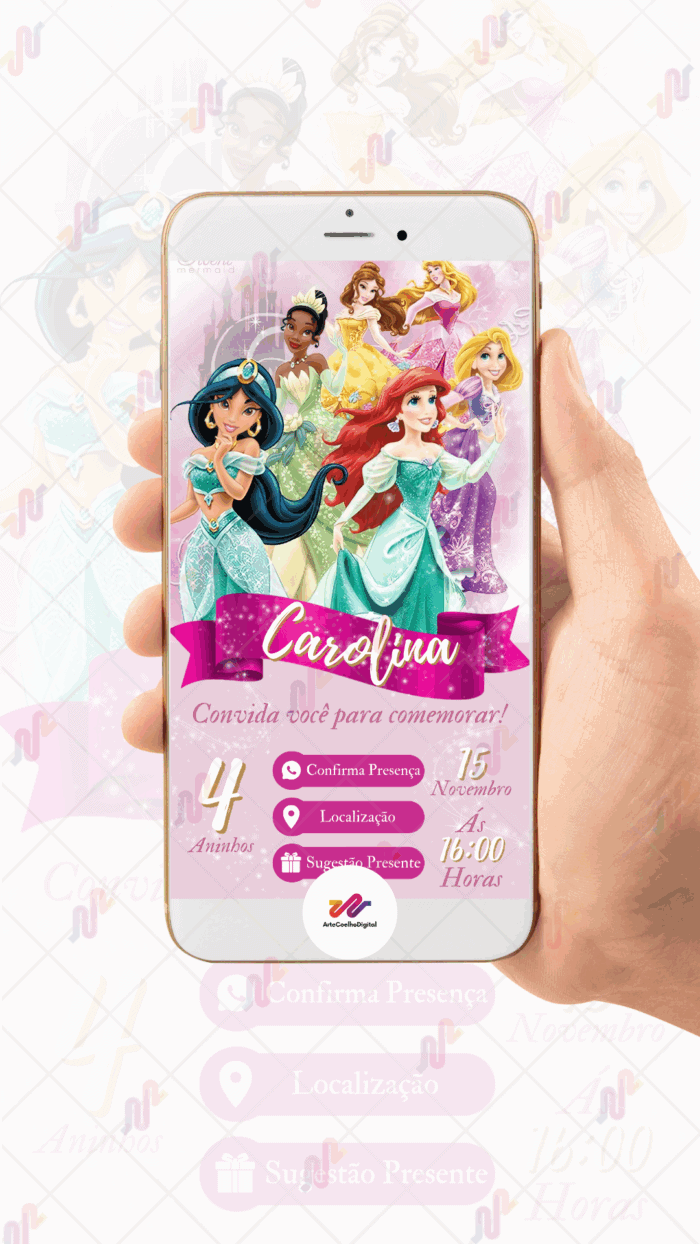 Convite Interativo Princesas Disney - Imagem 2