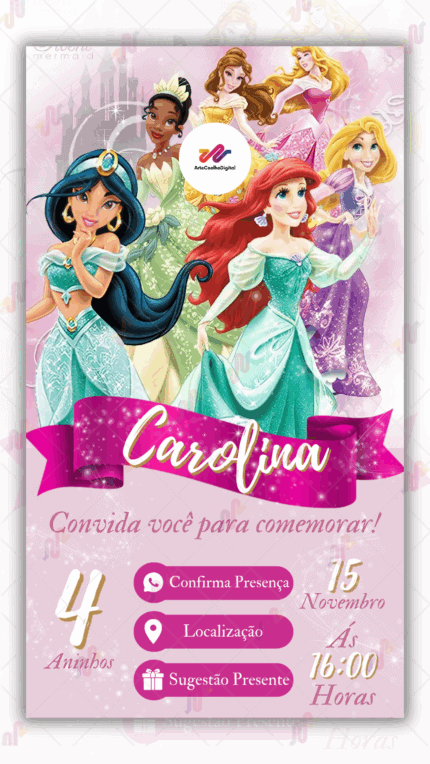 Convite Interativo Princesas Disney