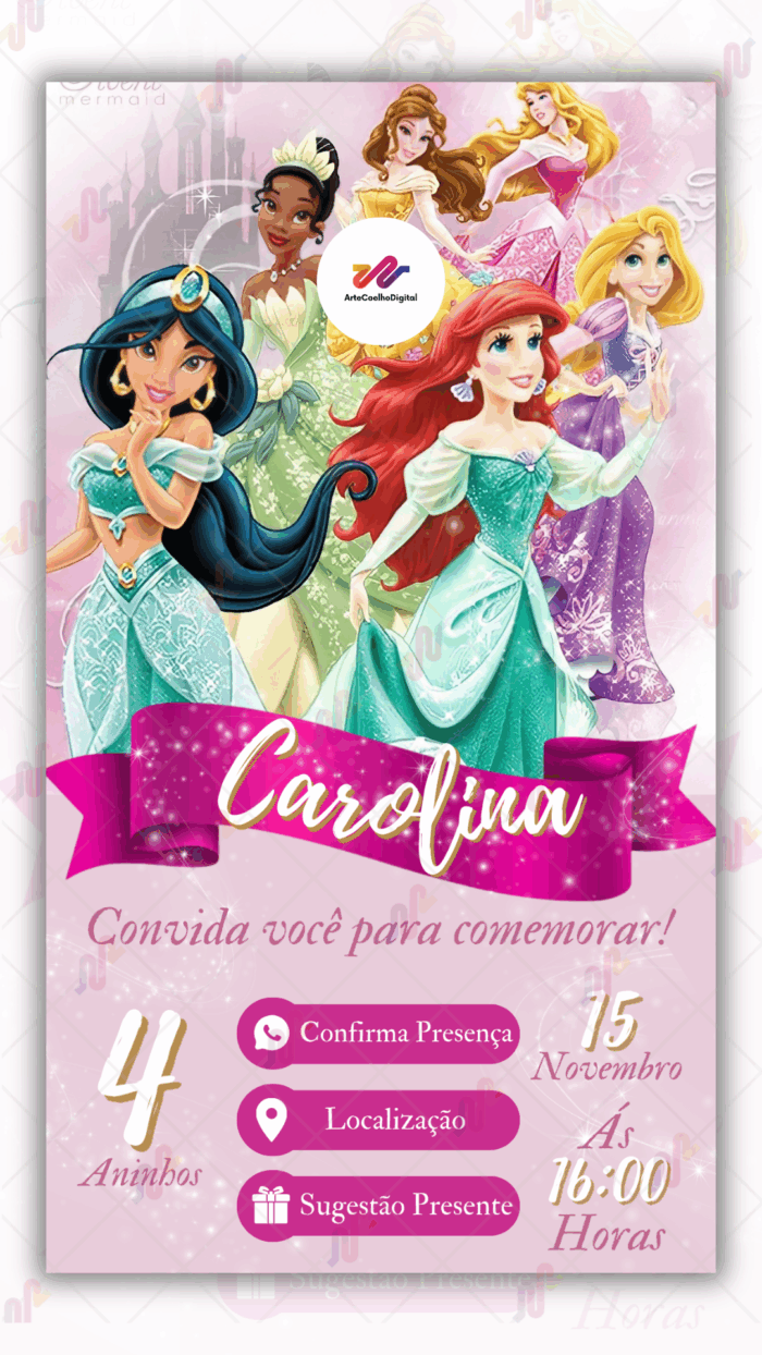 Convite Interativo Princesas Disney - Imagem 1