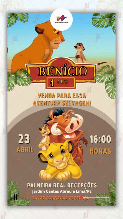 Convite Animado Simples Rei leão