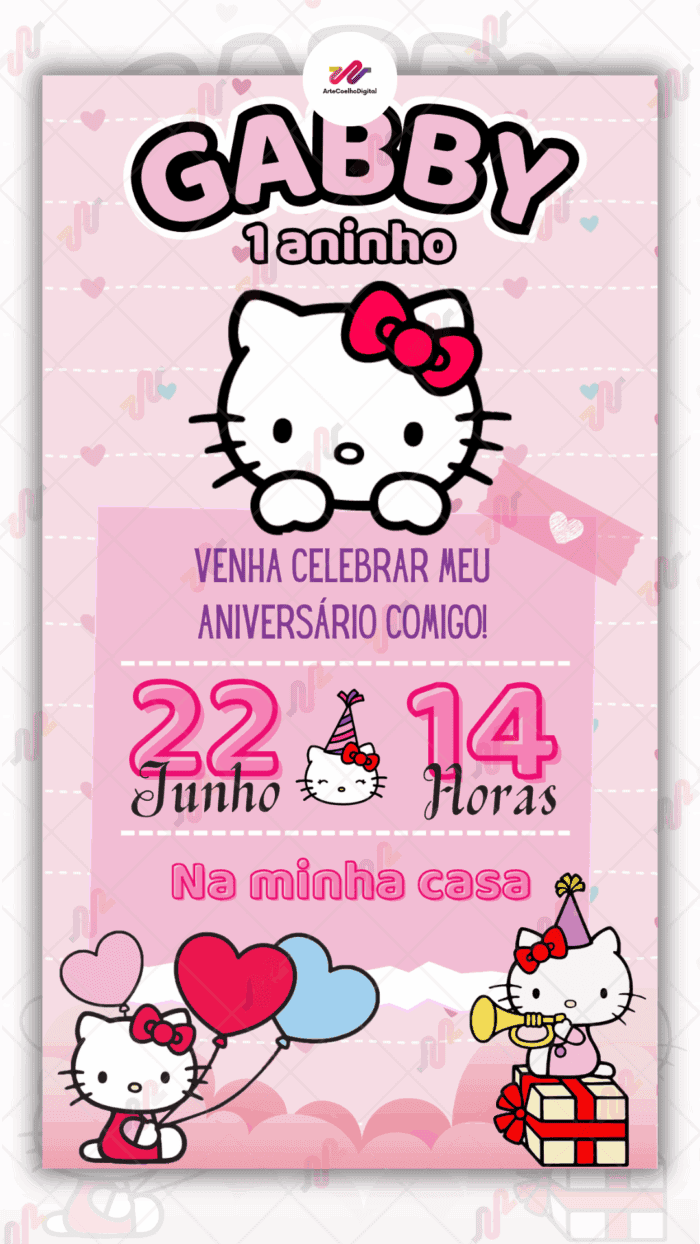Convite Digital Hello Kitty - Imagem 1