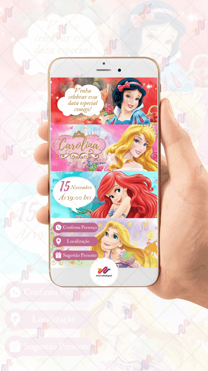 Convite Interativo Princesas Disney - Imagem 2