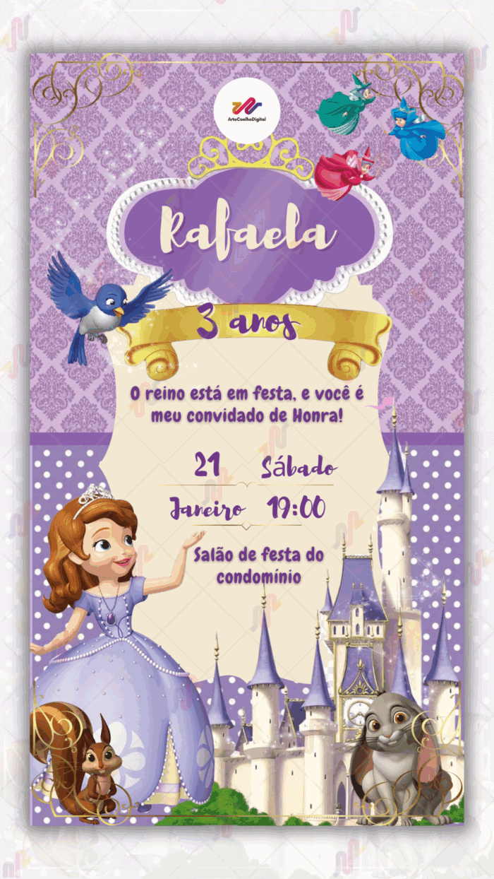 Convite digital Princesa Sofia - Imagem 1