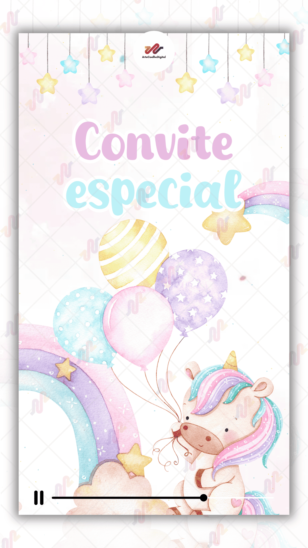 Convite Animado Plus Unicórnio