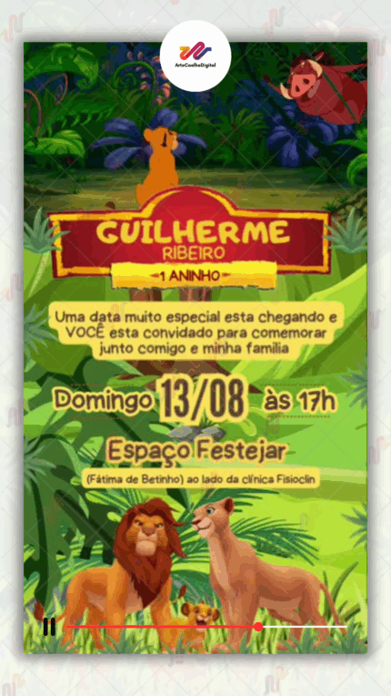 Convite Animado Simples Rei leão