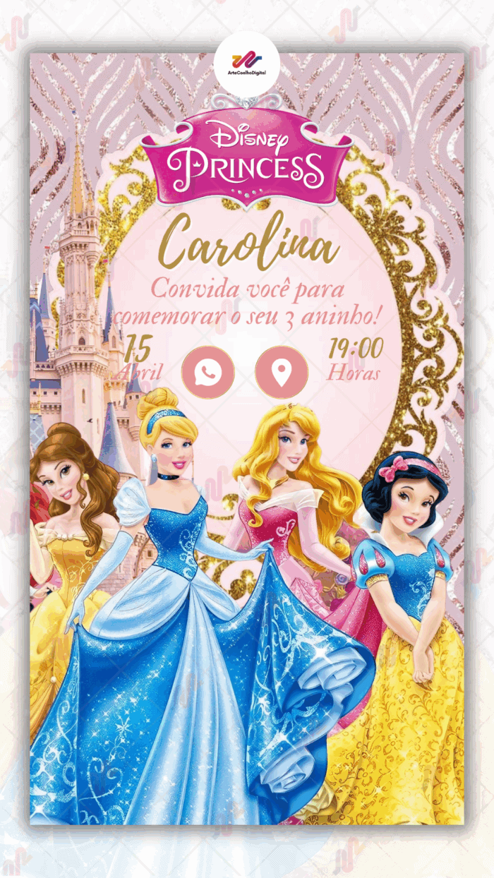 Convite Interativo Princesas Disney - Imagem 1