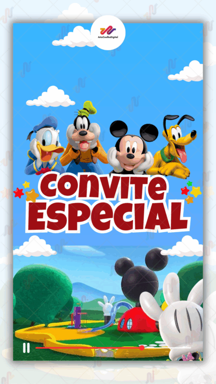 Convite Animado Plus Turma do Mickey