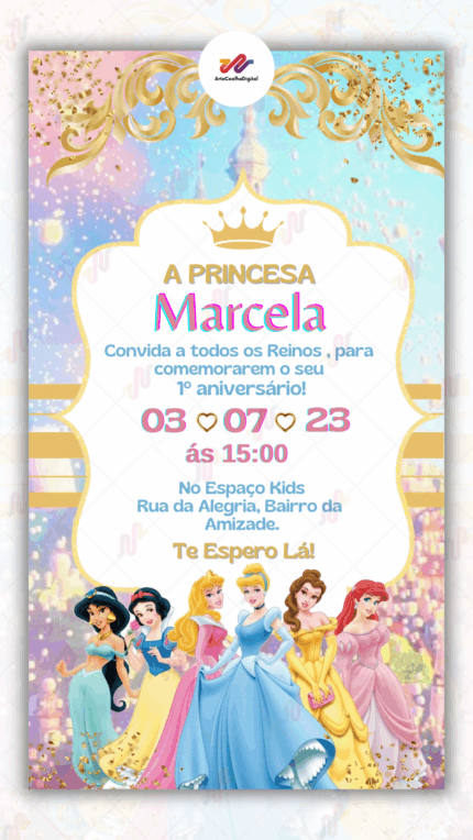 Convite Digital Princesas Disney