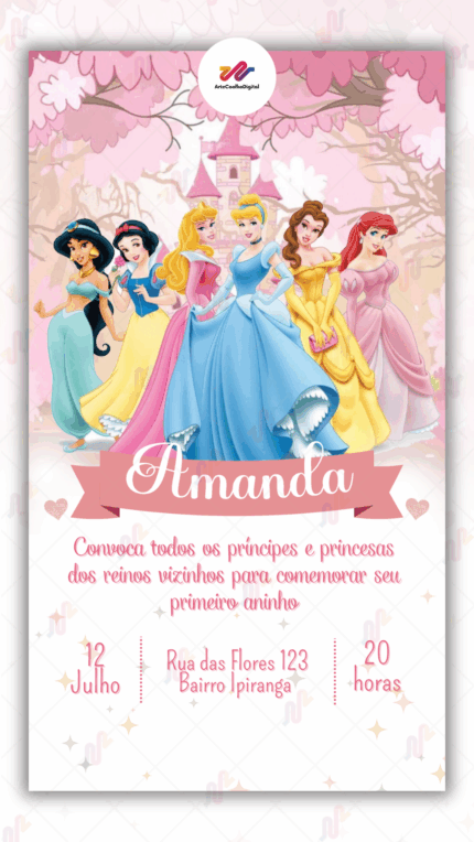 Convite Digital Princesas Disney