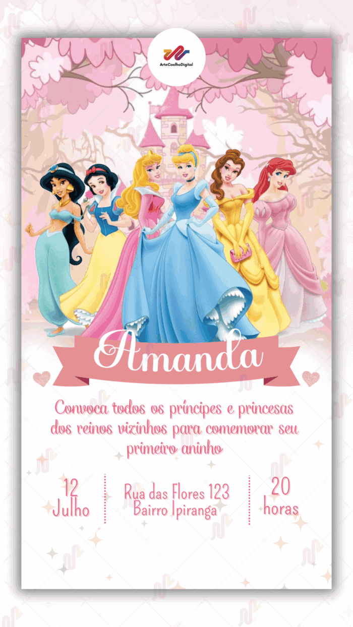 Convite Digital Princesas Disney - Imagem 1