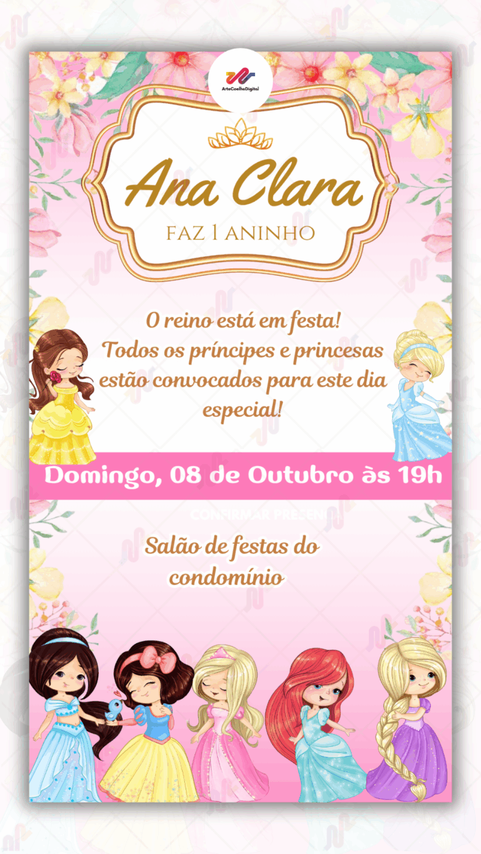 Convite Digital Princesas Disney - Imagem 1