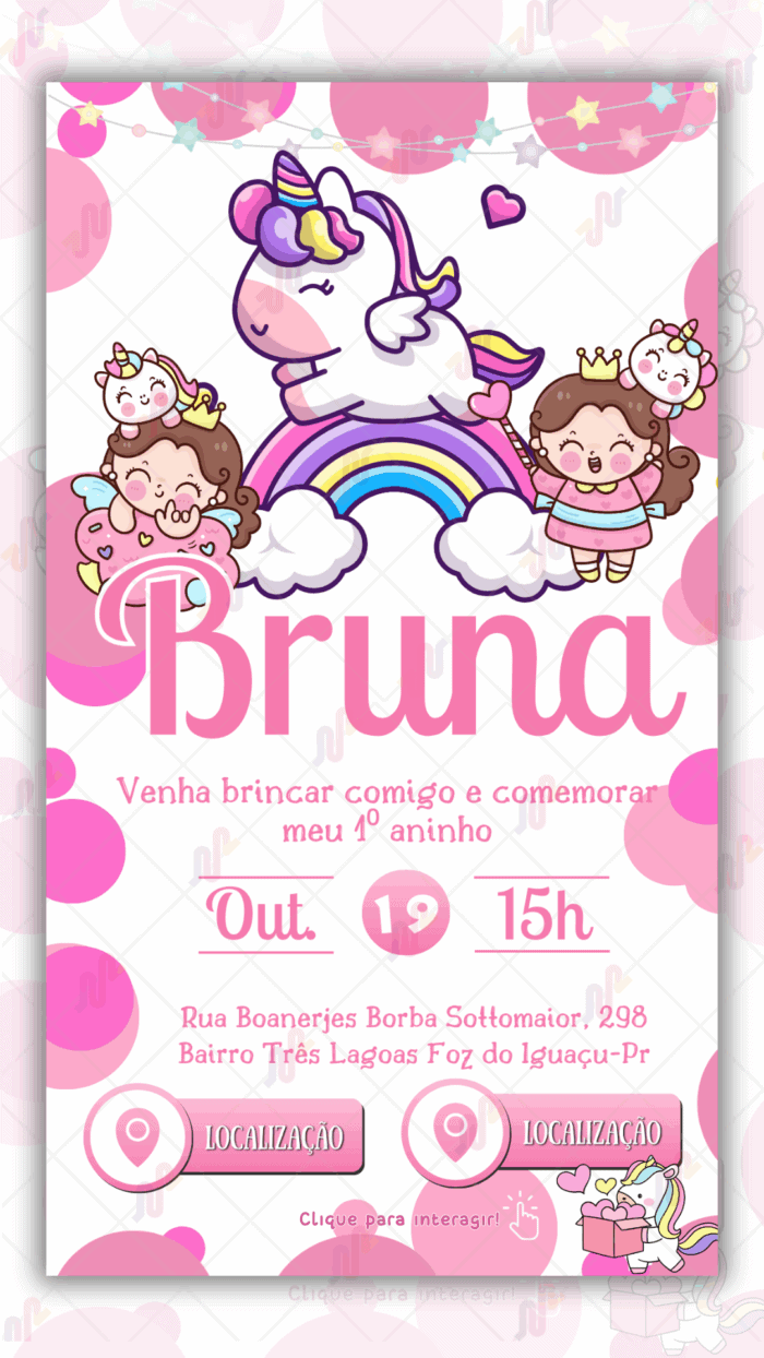 Convite Interativo simples Unicórnio - Imagem 1