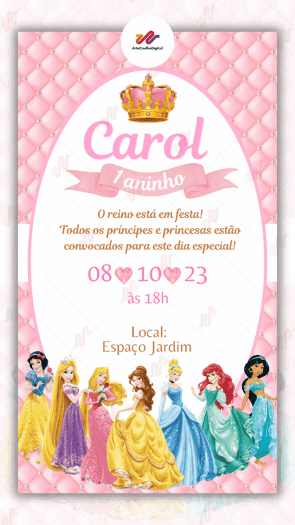 Convite Digital Princesas Disney