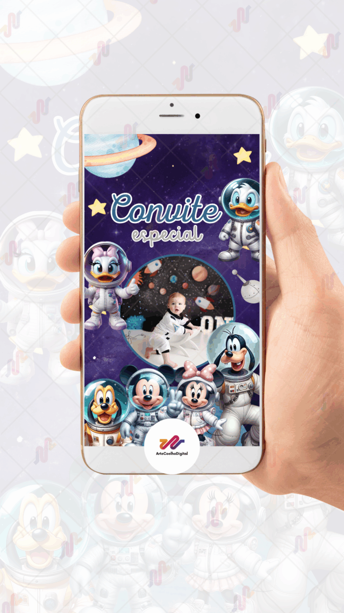 Convite Animado Plus Turma do Mickey Astronauta - Imagem 2