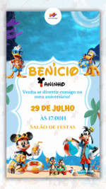Convite Animado Simples Mickey na praia