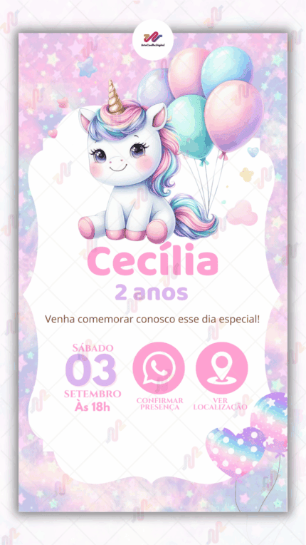 Convite Interativo simples Unicórnio