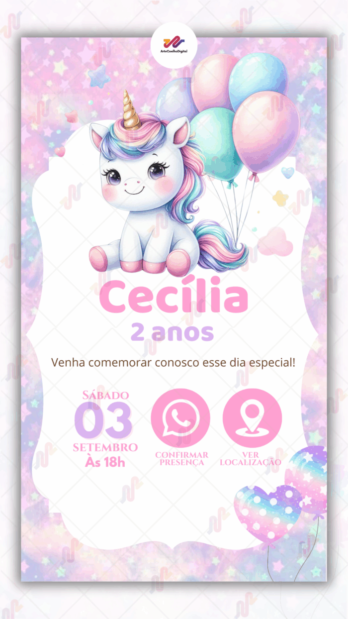 Convite Interativo simples Unicórnio - Imagem 1