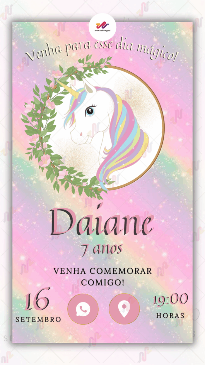 Convite Interativo simples Unicórnio - Imagem 1