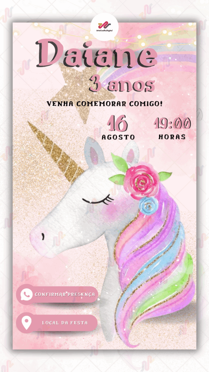 Convite Interativo simples Unicórnio - Imagem 1