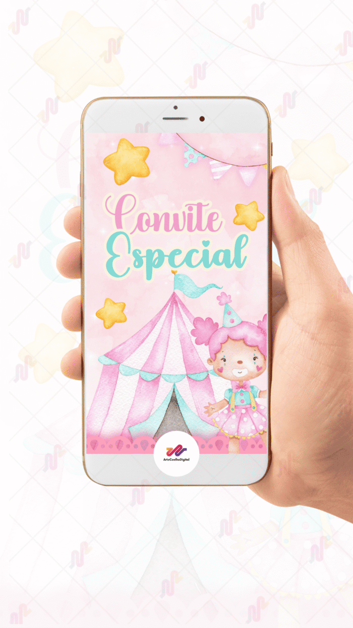 Convite Animado Plus Circo Rosa - Imagem 2