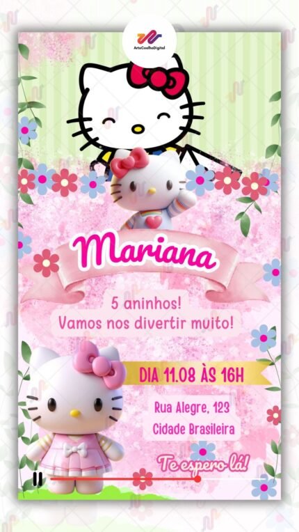 Convite Animado Simples Hello Kitty