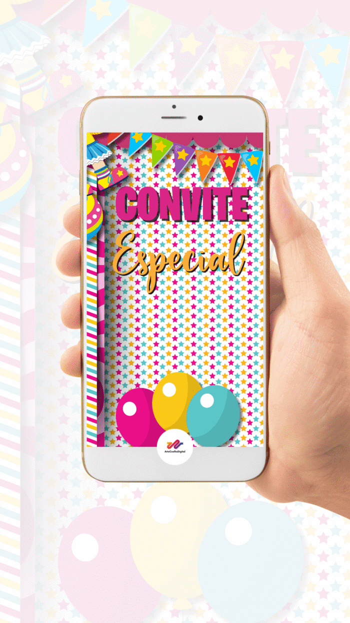 Convite Animado Plus Circo Rosa - Imagem 2