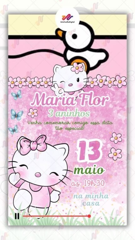 Convite Animado Simples Hello Kitty