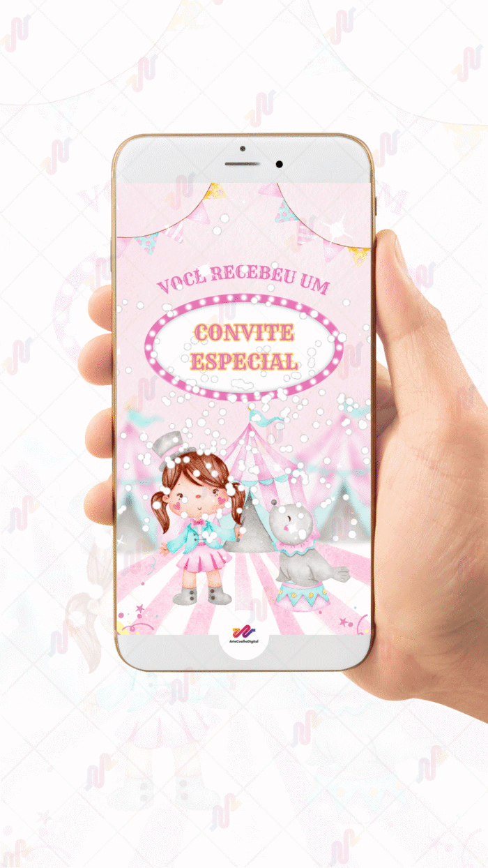 Convite Animado Plus Circo Rosa - Imagem 2
