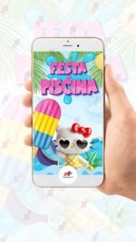 Convite Animado Hello Kitty Pool Party - Imagem 2