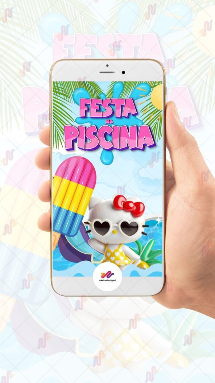Convite Animado Hello Kitty Pool Party - Imagem 2