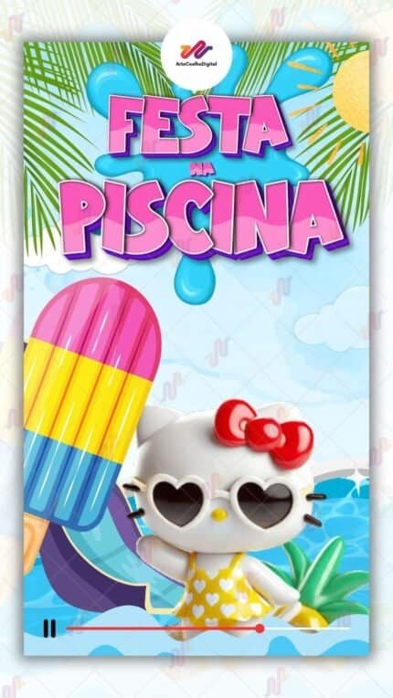 Convite Animado Hello Kitty Pool Party