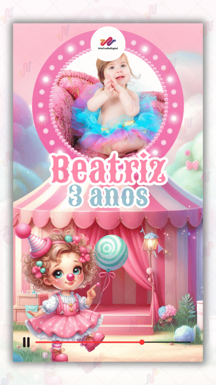 Convite Animado Plus Circo Rosa