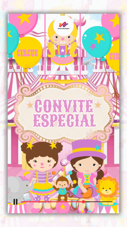 Convite Animado Plus Circo Rosa