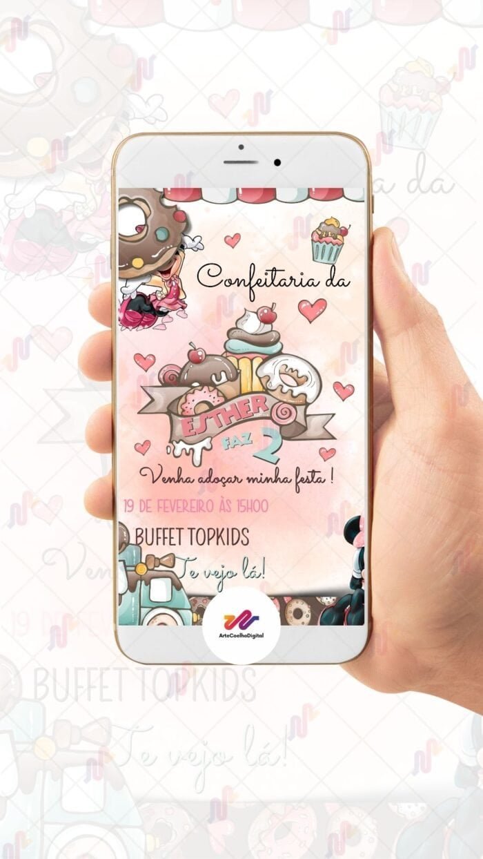 Convite Animado Minnie Confeiteira - Imagem 2