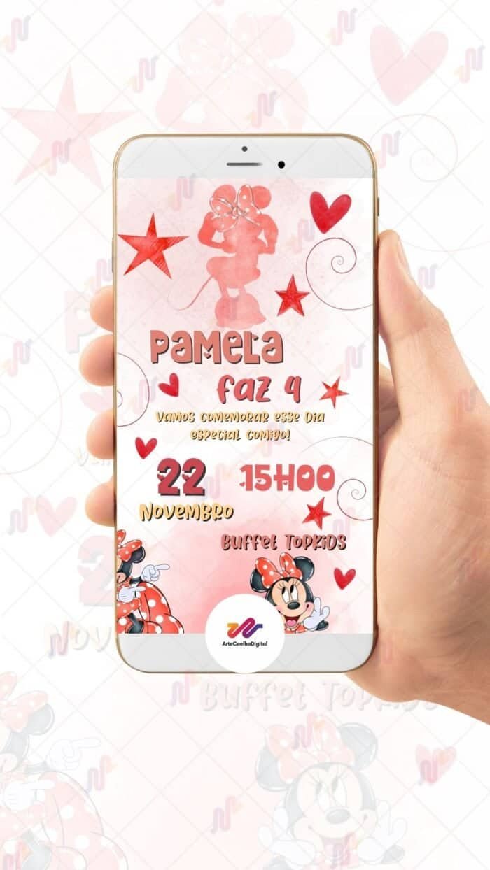 Convite Animado Minnie Vermelha - Imagem 2