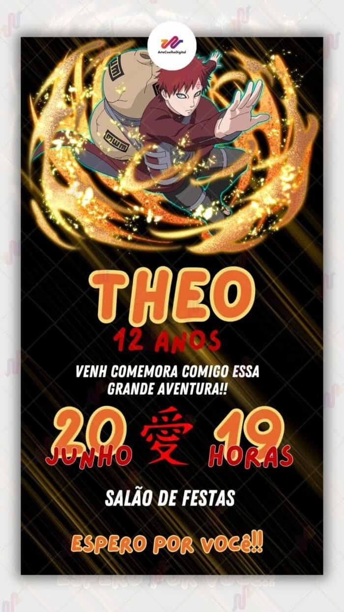Convite Virtual Gaara - Naruto - Imagem 1