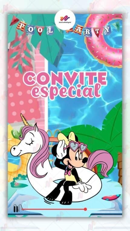 Convite Animado Pool Party Minnie