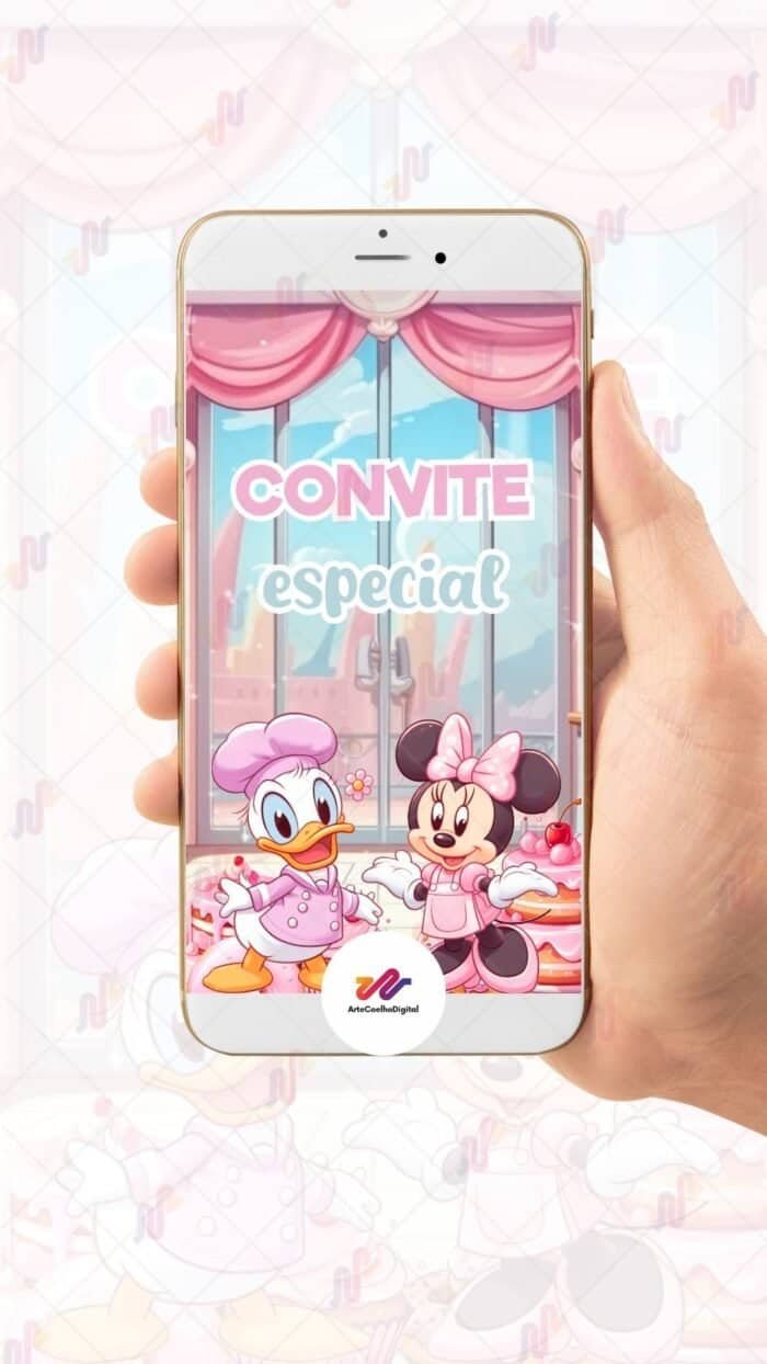 Convite Animado Minnie Rosa Confeiteira - Imagem 2