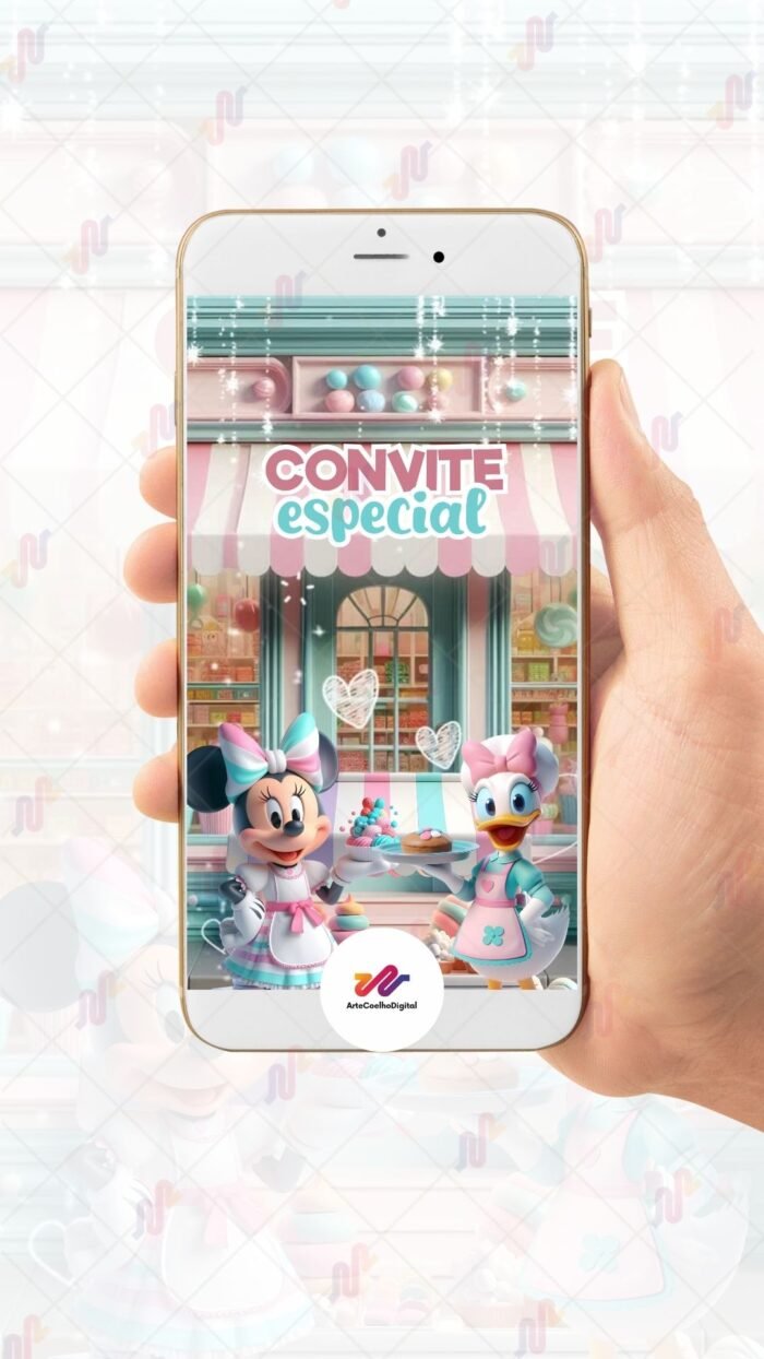 Convite Animado Minnie Rosa Confeiteira - Imagem 2