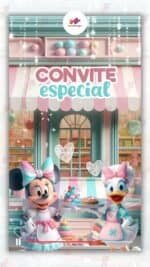 Convite Animado Minnie Rosa Confeiteira